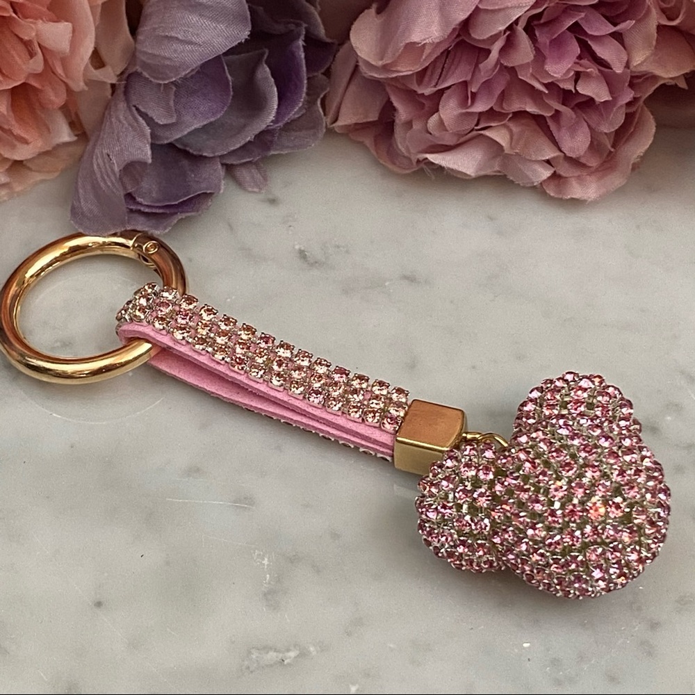 Chic Pink Crystal & Leather Mickey Mouse Keychain - Picture 10 of 14